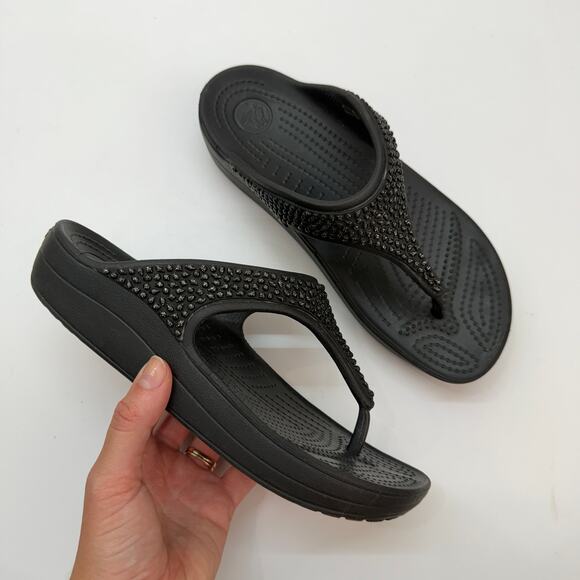 CROCS Shoes - CROCS Black Rhinestone Platform Sandal 7